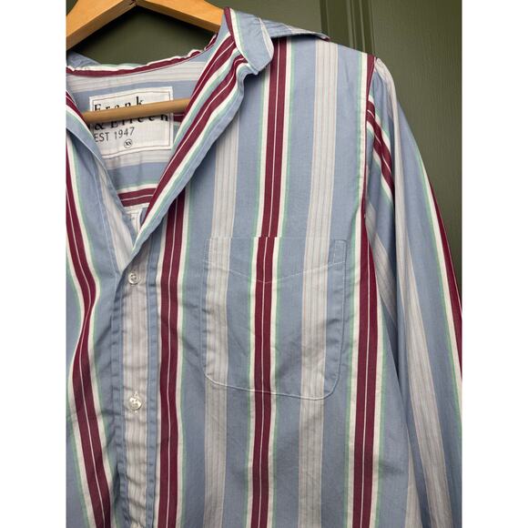 NEW Frank & Eileen SILVIO Untuckable Button-Up Blue Multi Stripe Shirt Womens XS - Picture 6 of 9